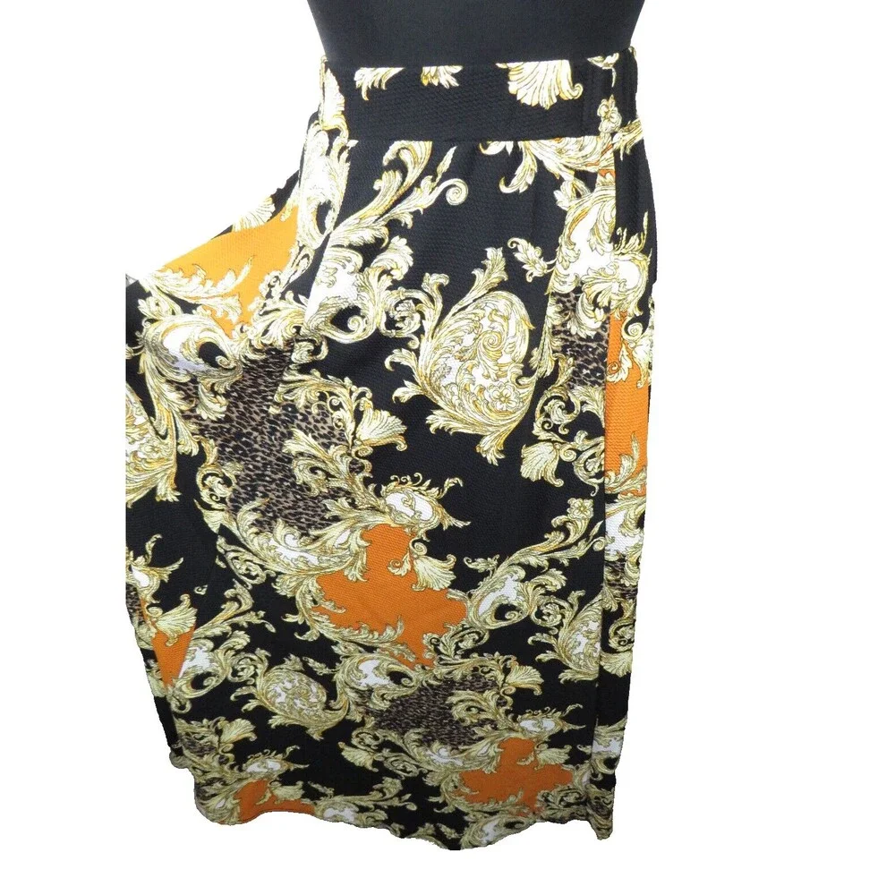 Impulsive Black Multi Leopard Scroll Print Textured Floor Length Maxi Skirt 1X